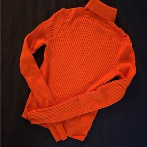 Zara Orange Ribbed Turtleneck Top